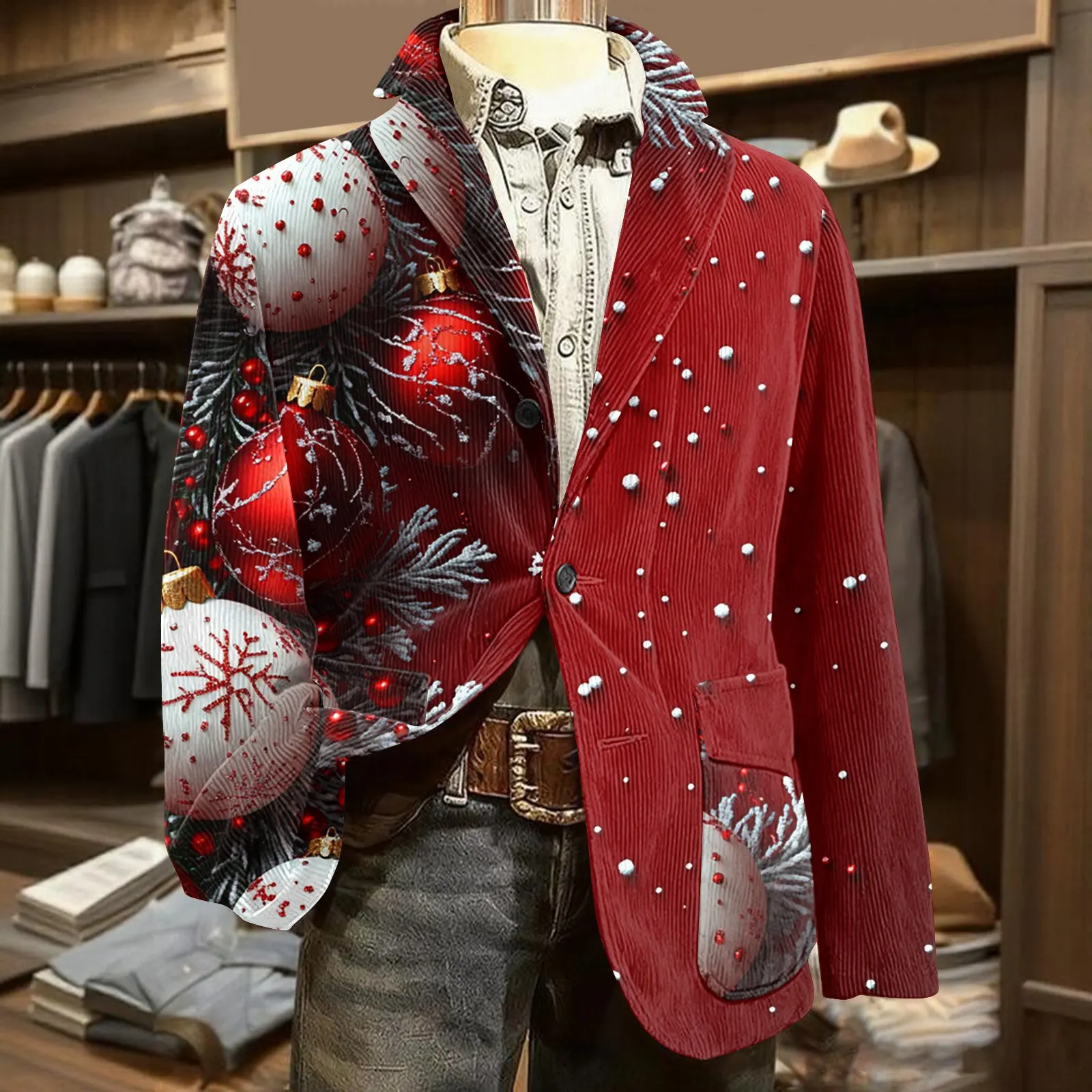 

Men'S Cardigan Casual Suit Christmas Corduroy Warm Pocket Suit Jacket Winter Outdoor Suit Christmas Party Formal Attire Navidad