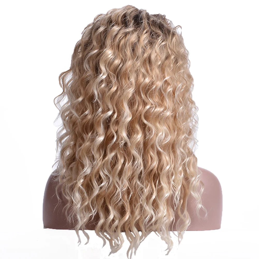 HANEROU Synthetic Women Afro Curly Wig Blonde Ombre Long White Daily Wear High Temperature Fiber