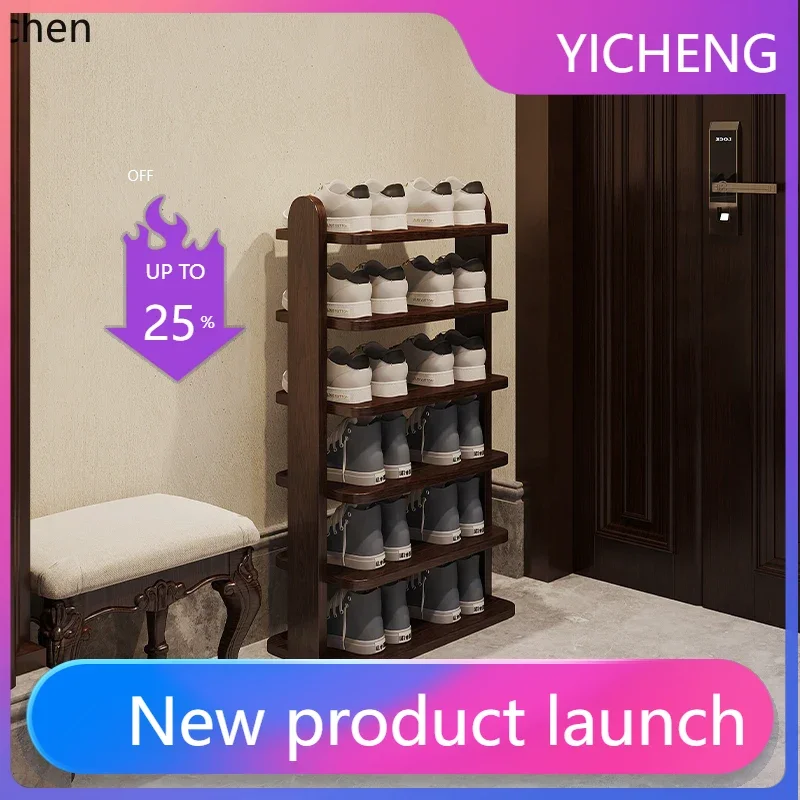 LYY Deep Walnut Solid Wood Multi-layer Shoe Rack Doorway Storage Rack Space-saving