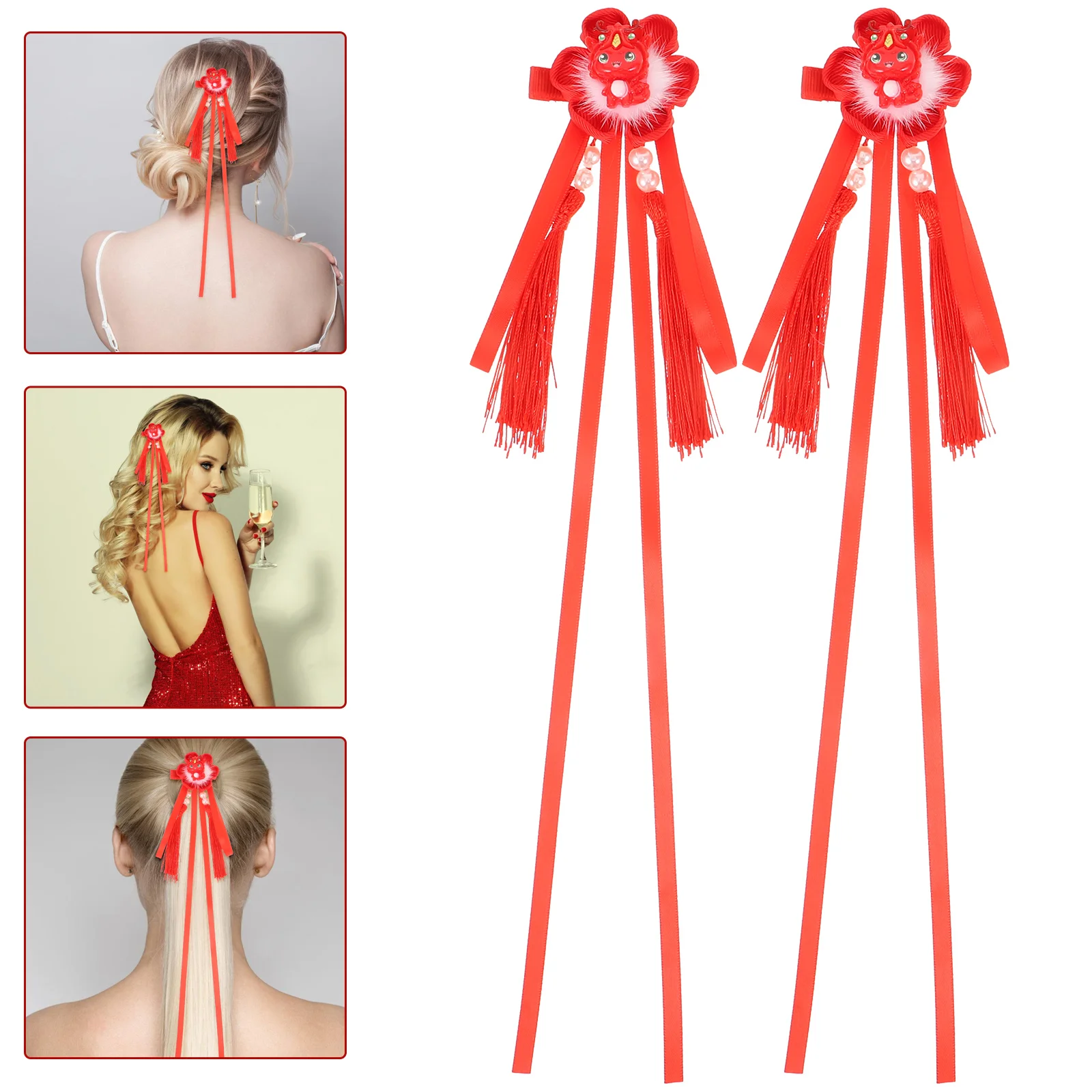 

Pins Hair Clip Accessories Clips for Women Hairpins - Red Metal Chinese New Year