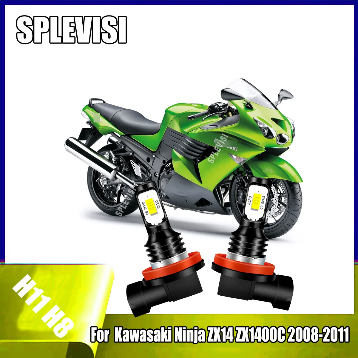 

H11 H8 H9 High Beam Headlight LED Bulbs Motorcycle Light Conversion Kit - Complete Set For Kawasaki Ninja ZX14 ZX1400C 2008-2011