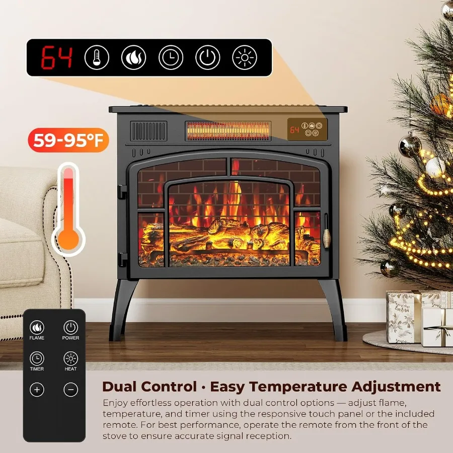 23 Electric Fireplace Stove with 3D Flame Effect and 5 Flame Colors 750/1500W Space Heater with Remote and Timer Energy Saving