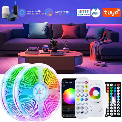 Tuya WiFi LED Strip Lights Smart Life USB 5050 RGB Lamp Tape TV PC Backlight Room Light Flexible Diode Work With Alexa Google