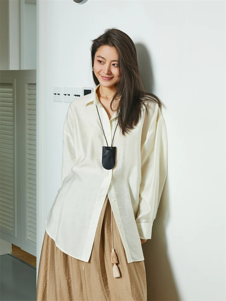 

Spring Loose Women's Shirt Mid-Length Street Style Breathable Long Sleeve Button-Up Pure Color Casual Fashion