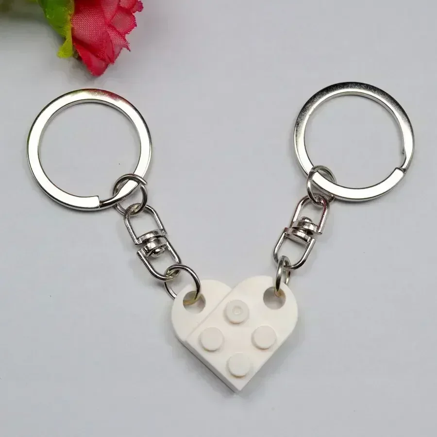 1Pair Cute Love Heart Building Block Keychains for Couples Women Men Friendship Separable Love Heart Brick Key Ring Jewelry Gift