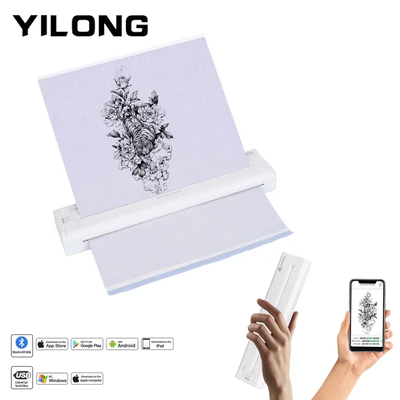 Yilong Portable Mini Tattoo Stencil Printer Wireless Bluetooth Thermal Copier Machine Tiny  Instant Transfer Machine with Paper