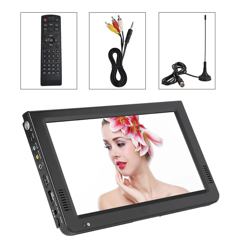 US Plug Portable Digital Television 1080P VGA AV E-book Video Player HDMI-Compatible Travel HD Screen TV 10 Inch