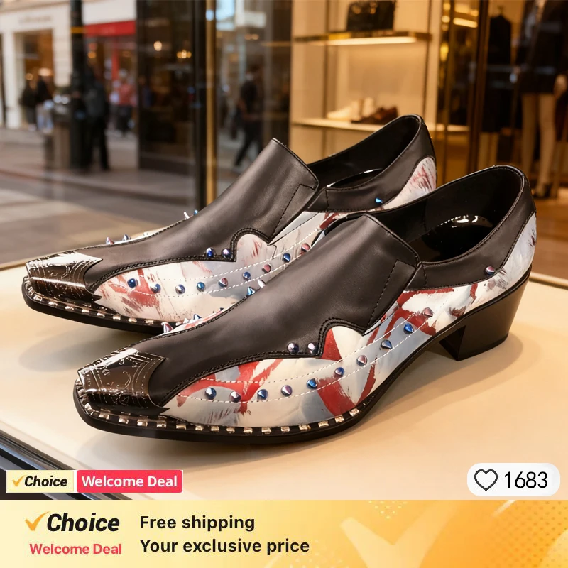 Handmade British style High-grade men leather shoes Symphony Metal Toe Fashion men's party and wedding High-heeled shoes men