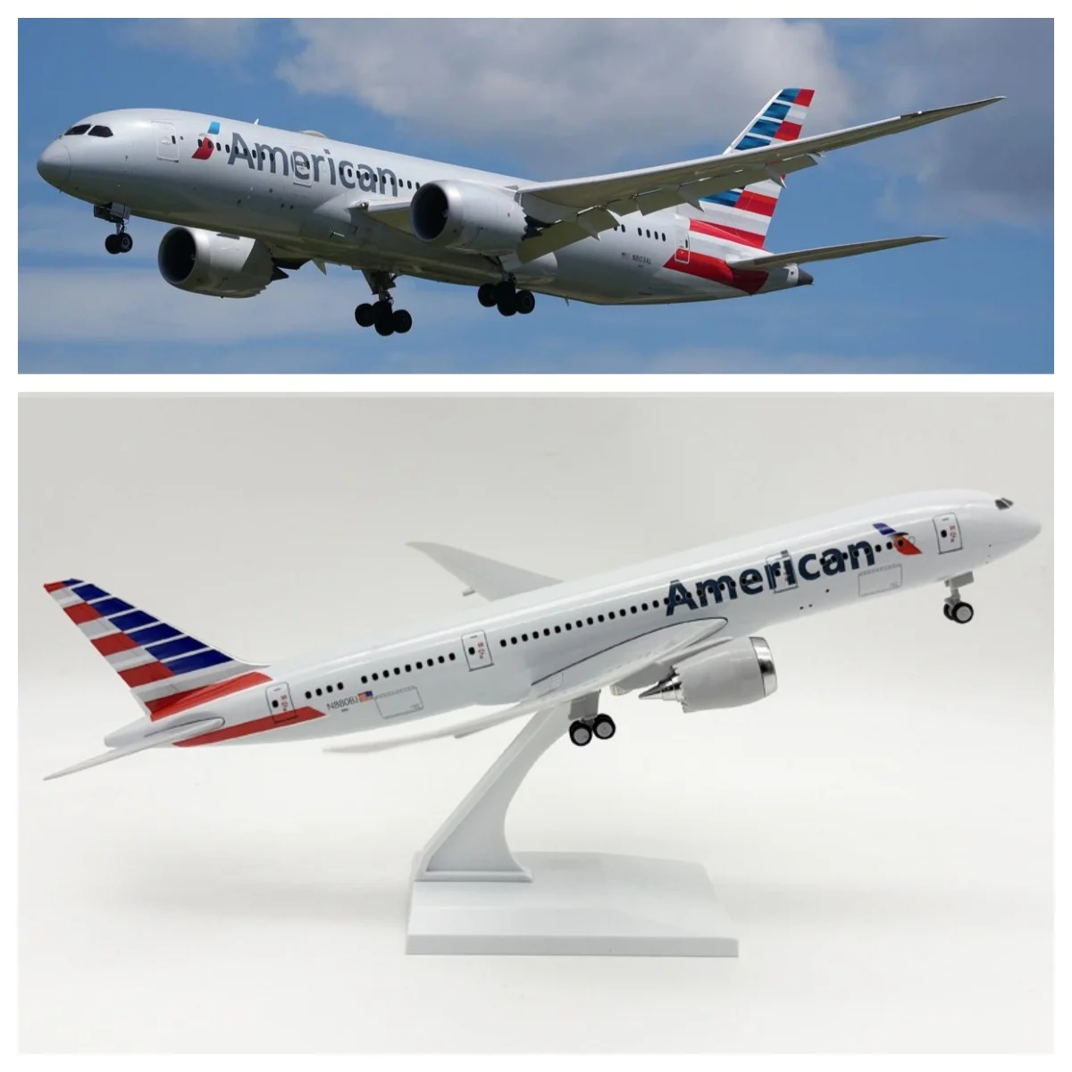 30cm American B787 Toy Airplane Model Kit 1/240 Scale Resin Diecast Plane Model with Stand For Adult Aviation Gift or Decoration