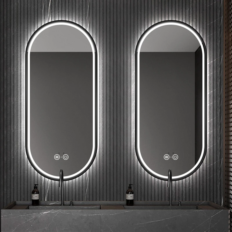 Light luxury framed smart luminous mirror bathroom mirror toilet toilet washing mirror mirror hanging wall smart bathroom mirror