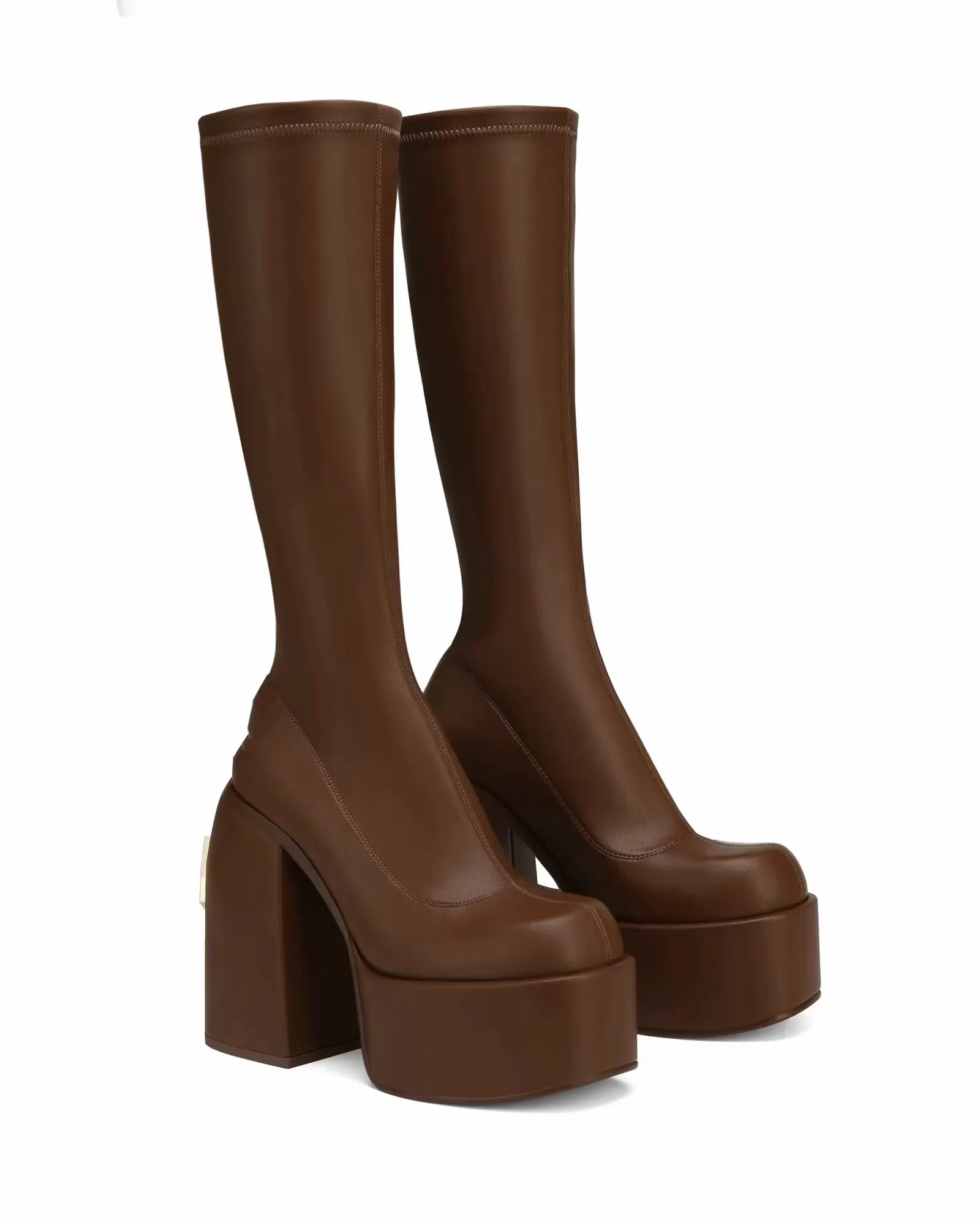 

Waterproof platform thick sole high heels sleeve elastic boots 43 44 size thick heels knee-length women's boots heightened sexy