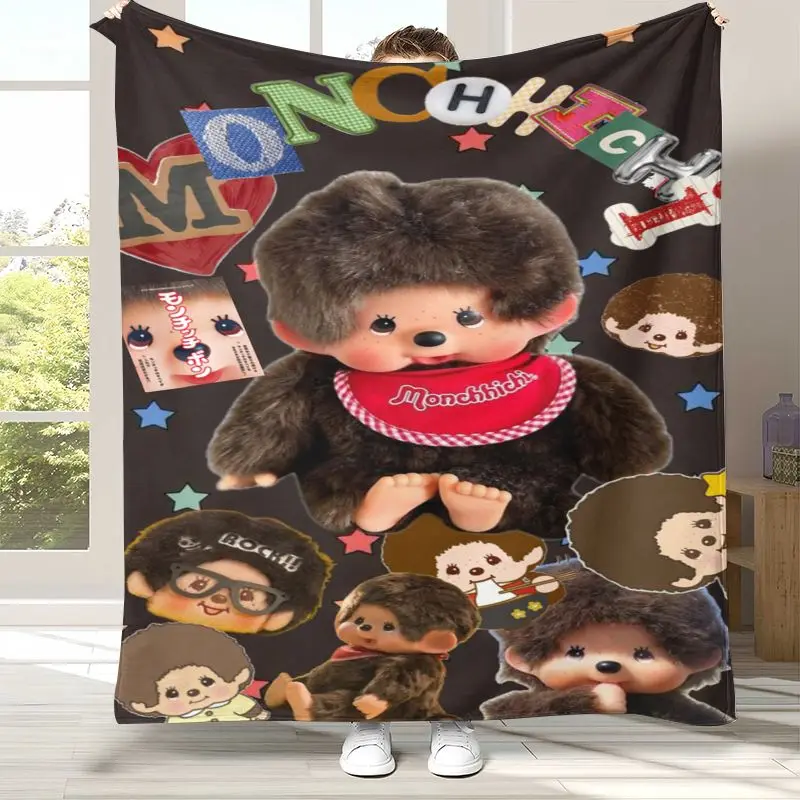 Cute M-Monchhichi Monky Cartoon Soft Flannel Throw Blanket,Cozy Warm Blanket for Bed,Sofa,Living Room,Picnic,Camping,Home Decor