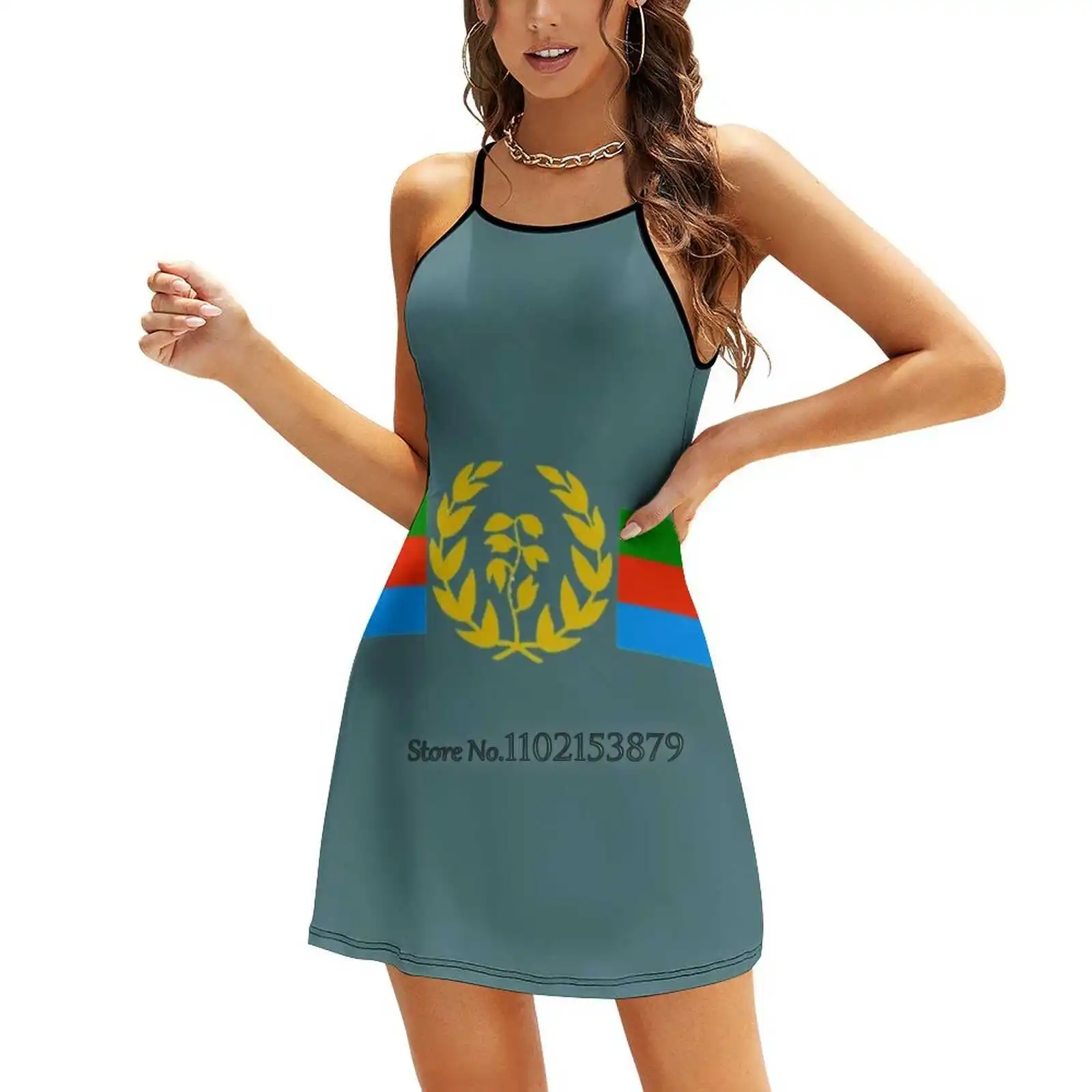 Eritrean Flag - Eritrean Emblem & Eritrea Flag Shirt Back Lacing Backless Dress Square Neck New Plus Size Elegant Women Dress