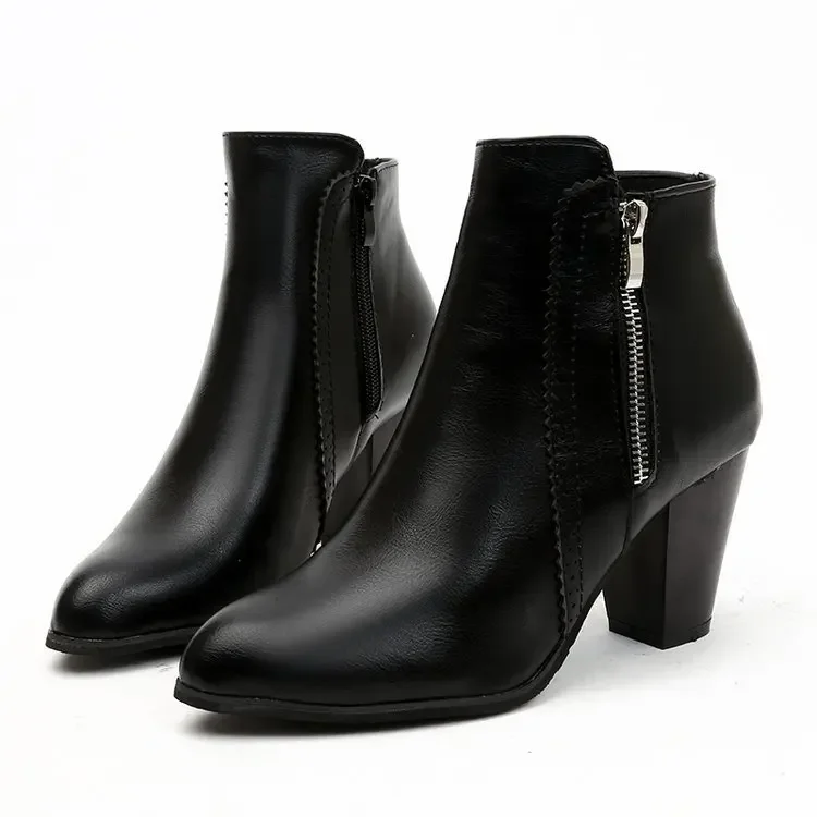 Damenstiefel mit grobem Absatz, rutschfester Outdoor-Schuh, Retro-Reißverschluss, modische Stiefel, bequeme, lässige Damenschuhe, Botas – Detail 7