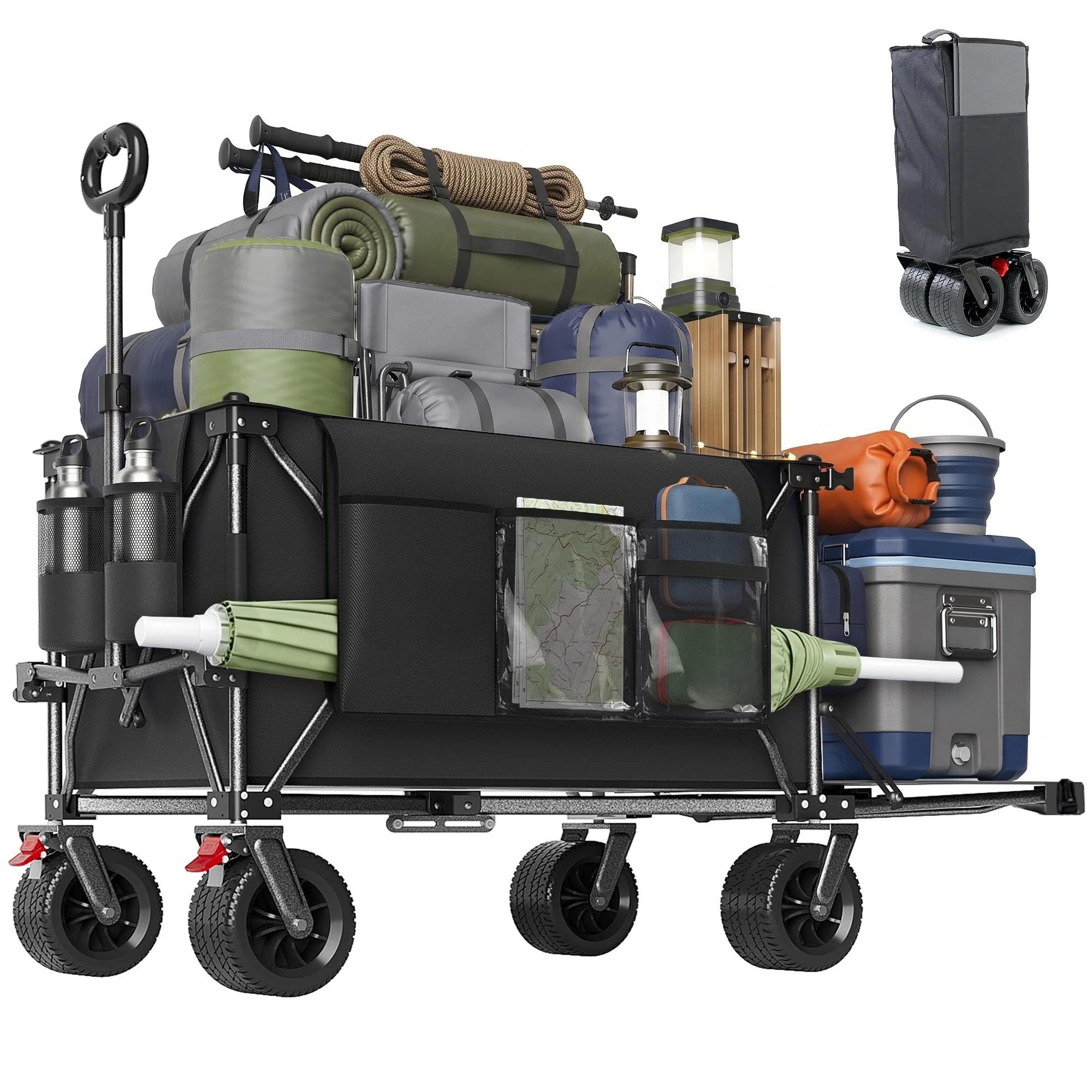 300 L Folding Utility Wagon with 58 in Expandable Tailgate, 500 lb Capacity, Removable Washable Liner, 7 in Wheels with