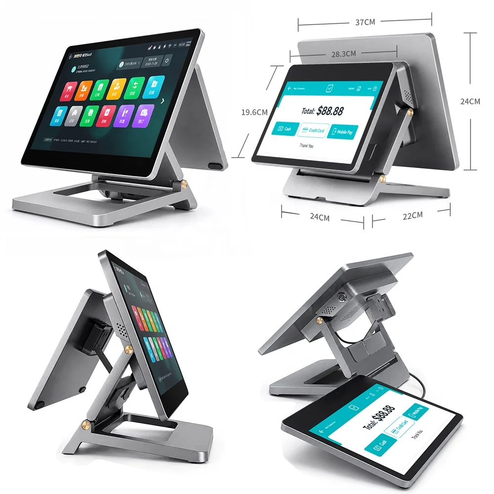 Slim POS Aluminum Alloy WIN Double Screen Store Cash Register Point Of Sale Systems Touch Screen Pos Machine