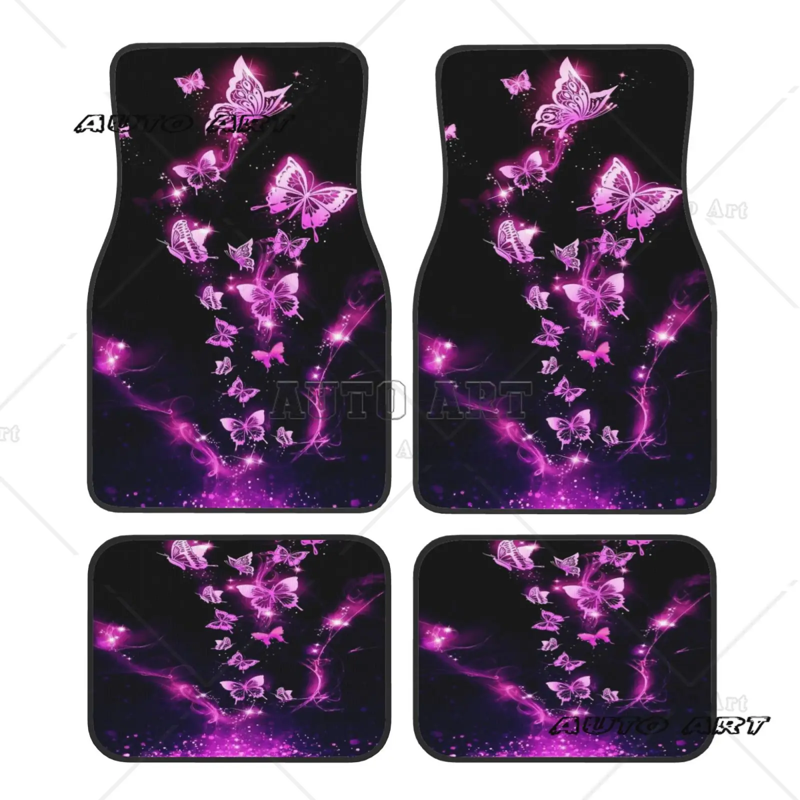 

Purple Butterfly Print Car Floor Mats Set of 4 Pcs Anti Slip Front and Rear Foot Mats Universal Auto Accessories for Car SUV Van