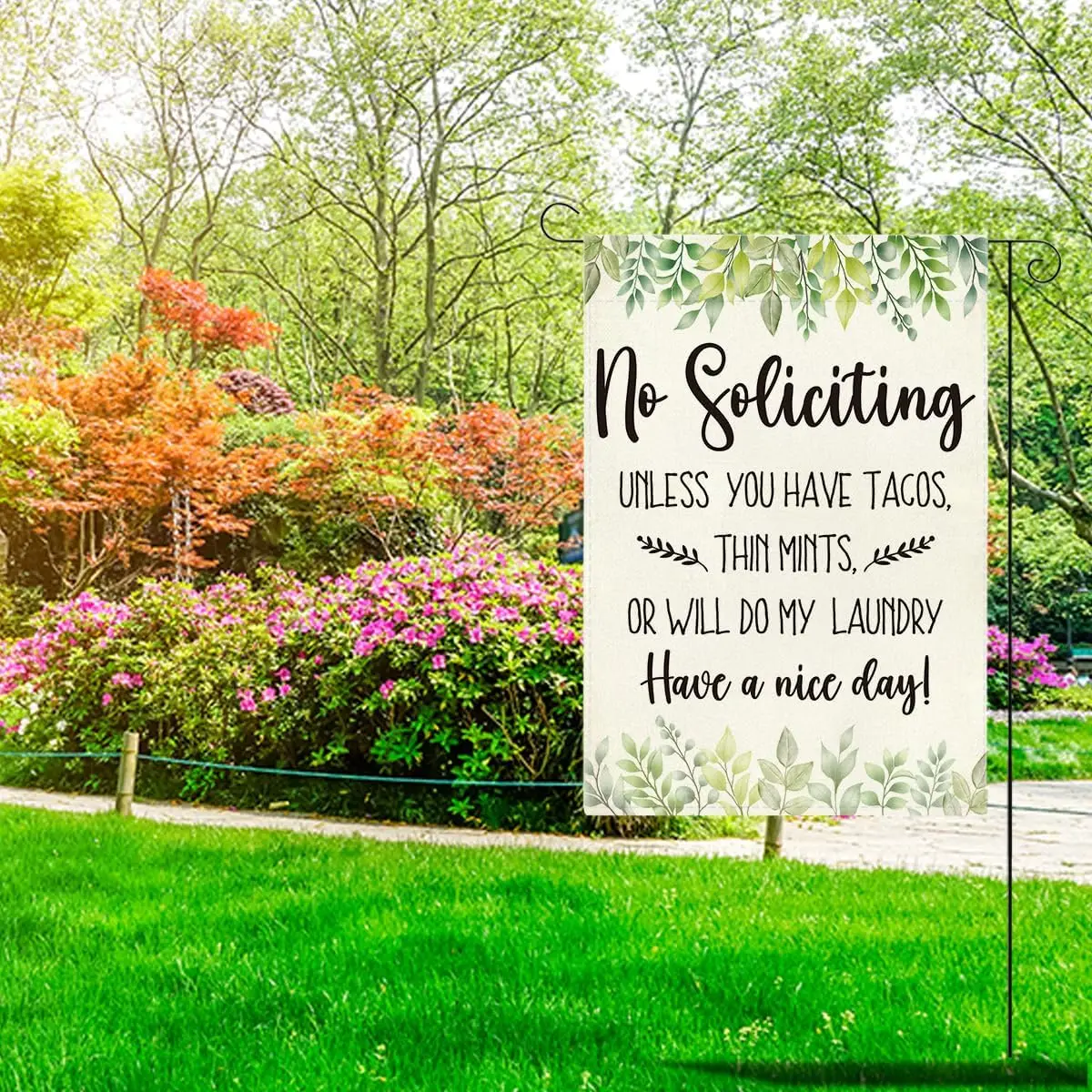 No Soliciting Unless You Have Tacos Garden Flag for Outside Farmhouse Home No Soliciting Outdoor Outside Frontdoor Lawn Yard IIE