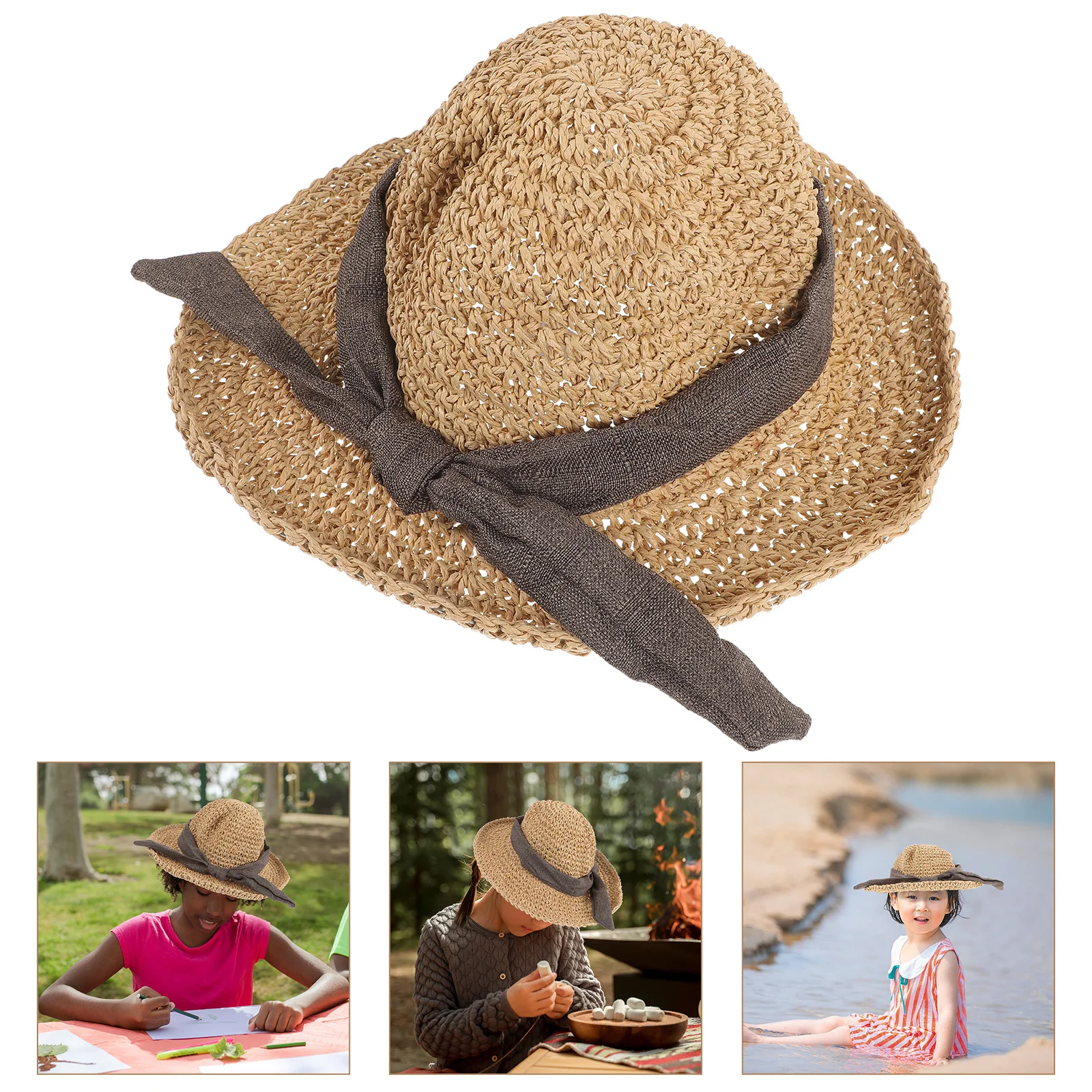 

Детская хлопковая шляпа с широкими полями, солнцезащитная шляпа с бантом, легкая складная летняя пляжная уличная шляпа, солнцезащитная кепка