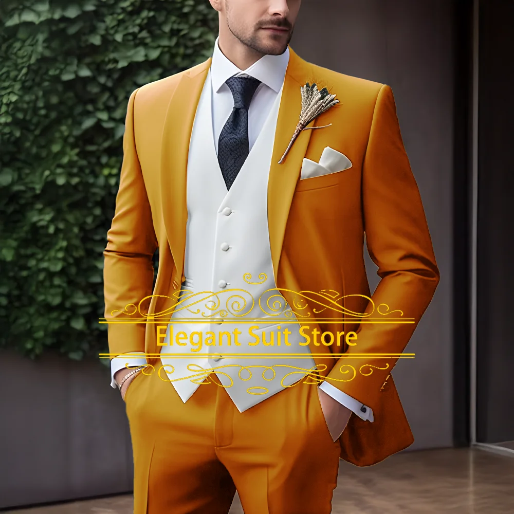 Men's Suits Elegant Wedding Blazer Slim Fit 3 Pcs Jacket Pants Vest Luxury Costume Homme Formal Party Male Clothing