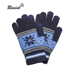 Rimiut Navy Blue Snowflake Knitted Winter Gloves for Women Men Adult Thick Warm Casual Hand Gloves Wind Proof Cashmere Autumn