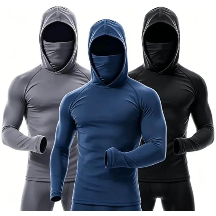 

Men's Hooded Long Sleeve Shirt with Face Mask, Sun Protection Workout Shirt for Running Cycling Fishing