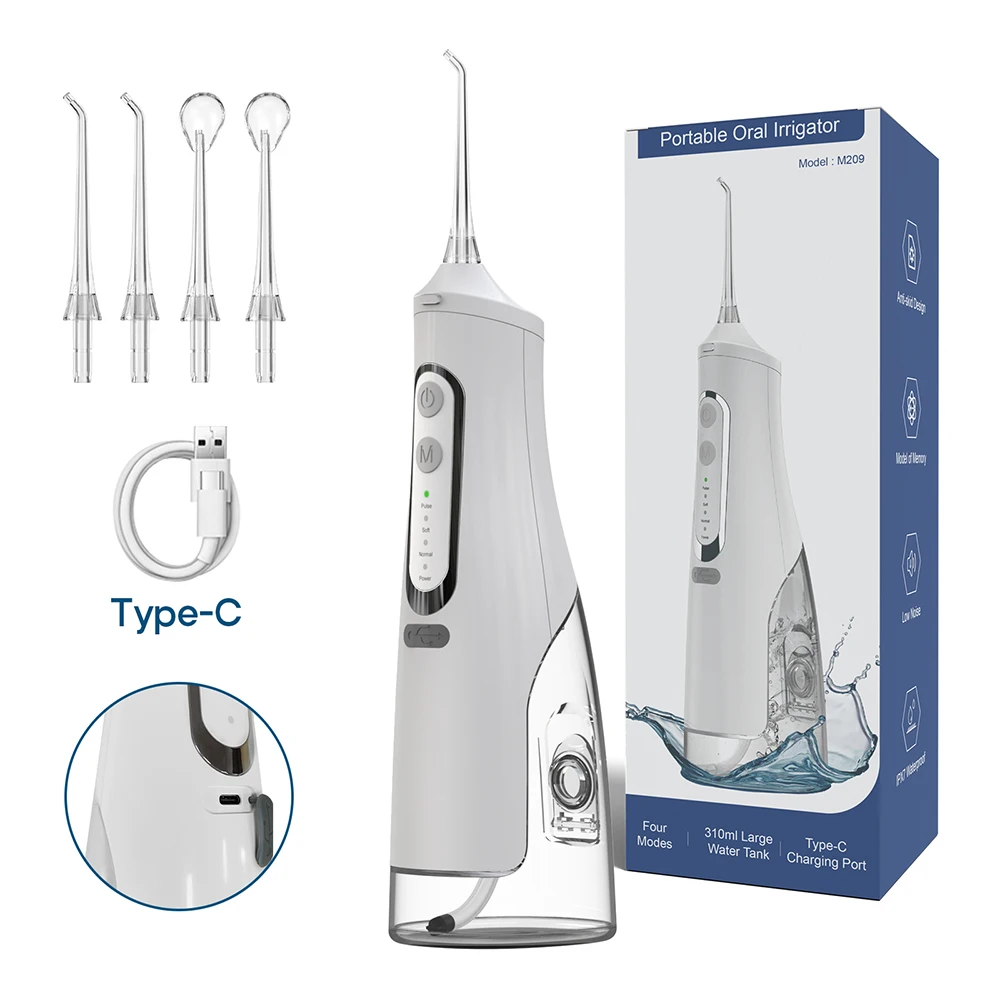 Denxy 4Modes Oral Irrigator USB Rechargeable Water Flosser Portable Dental Water Jet 310ML Water Tank Waterproof Teeth Cleaner