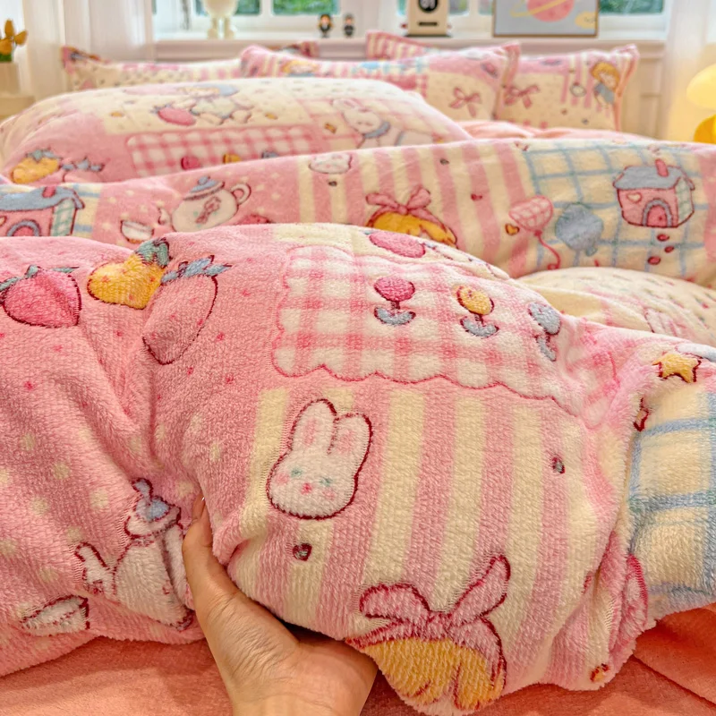 2025 New High-weight Snowflake and Milk Fleece Quilt Cover Thickened and Warm Autumn Winter Printed Cartoon Student Duvet Cover