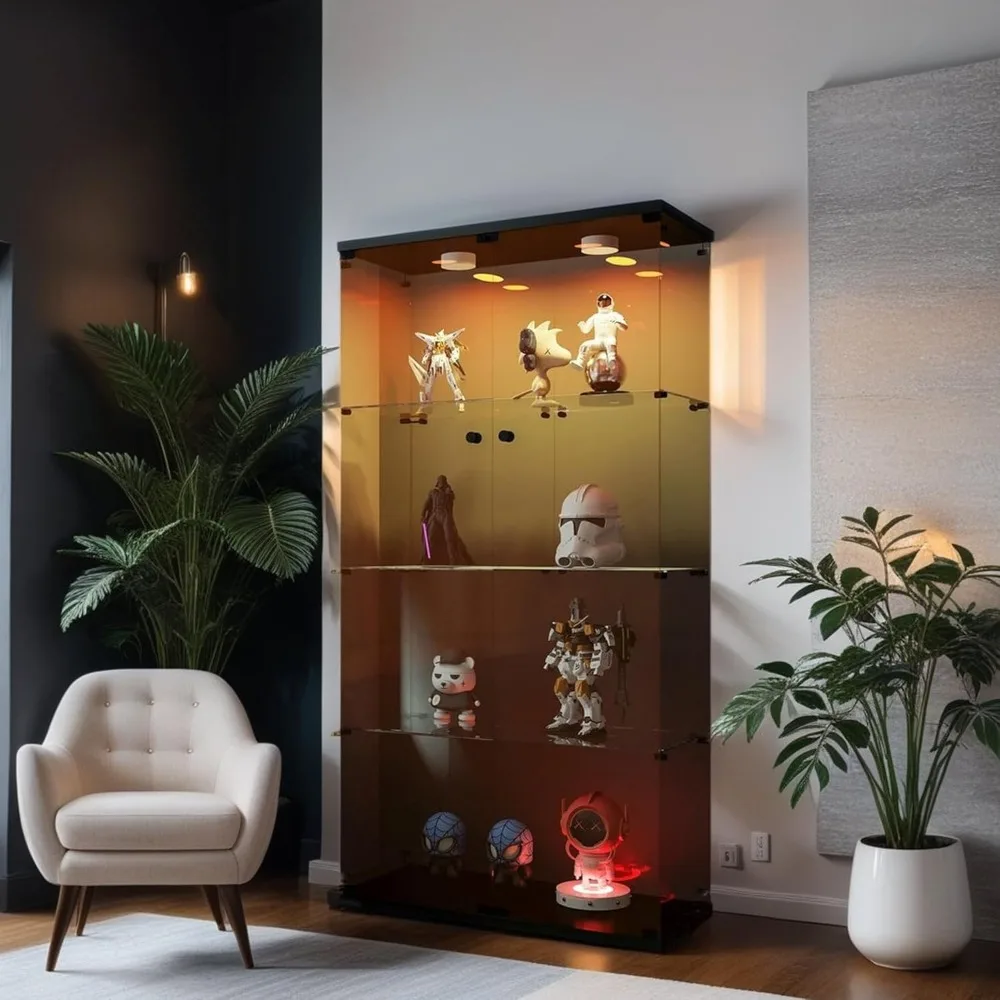 

Modern 64.5'' Glass Display Cabinet in Clear with Lock and Lights, Lighted Curio Cabinet Collection Display Case, Floor Standing