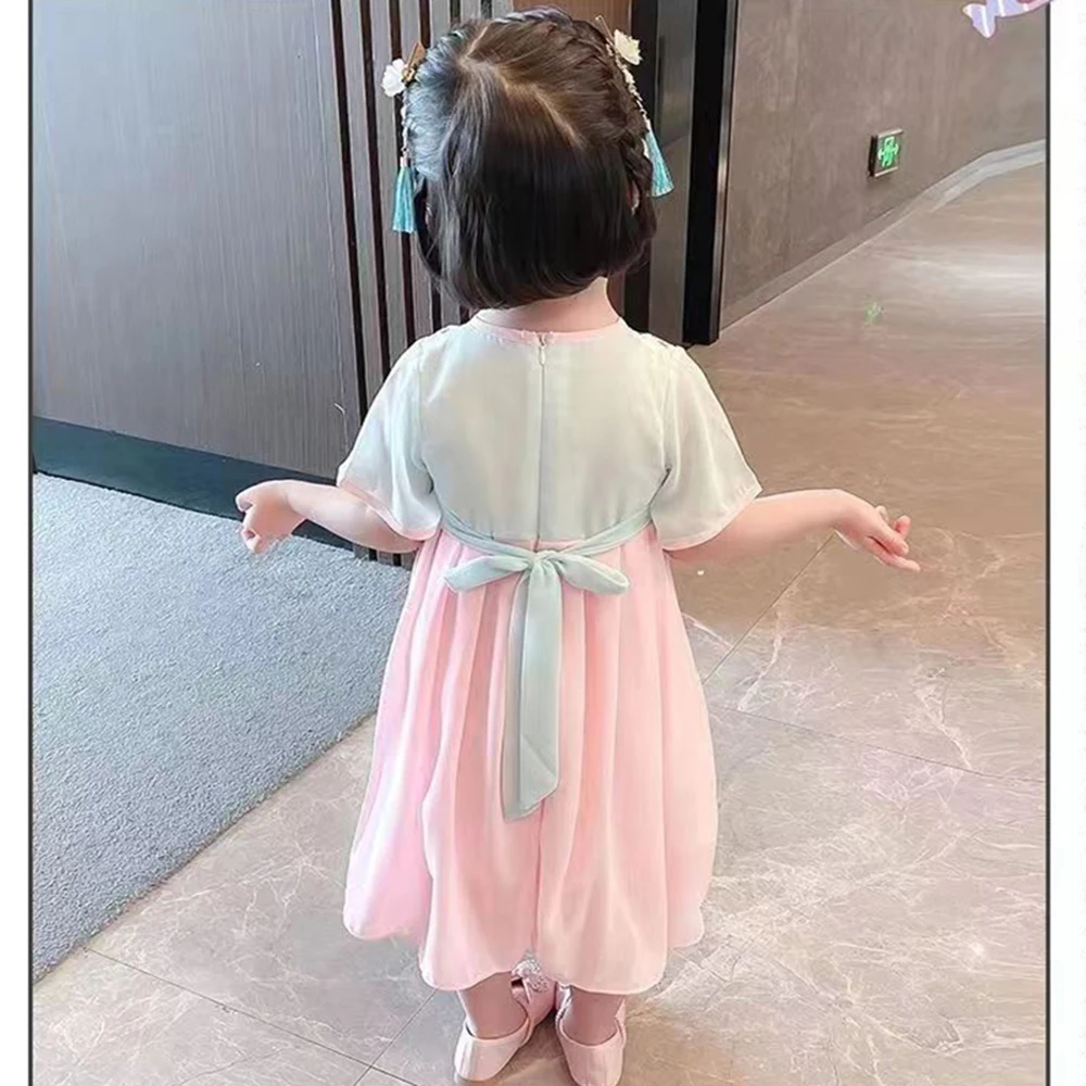 2024 neue Kinder kleidung alten Stil Sommer Chiffon Kleid Fee Mädchen Hanfu Mädchen alten Kostüm chinesischen Stil Tanz kleid