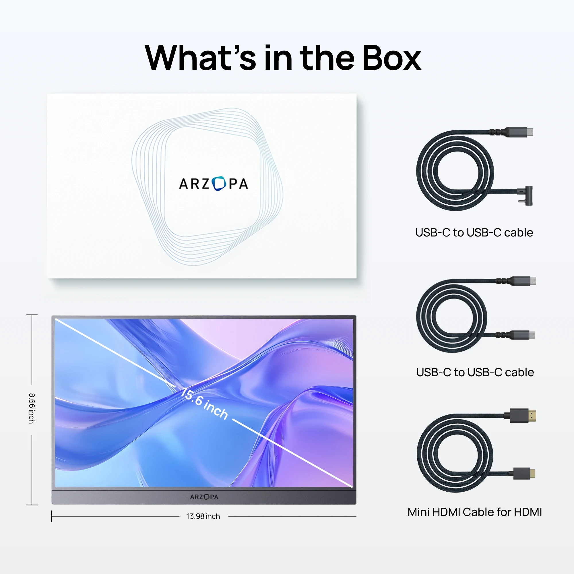 ARZOPA 15,6 inch draagbare monitor FHD 1080P IPS USB-C Mini-HDMI extern tweede scherm voor pc/MAC/Telefoon/Xbox/PS A1