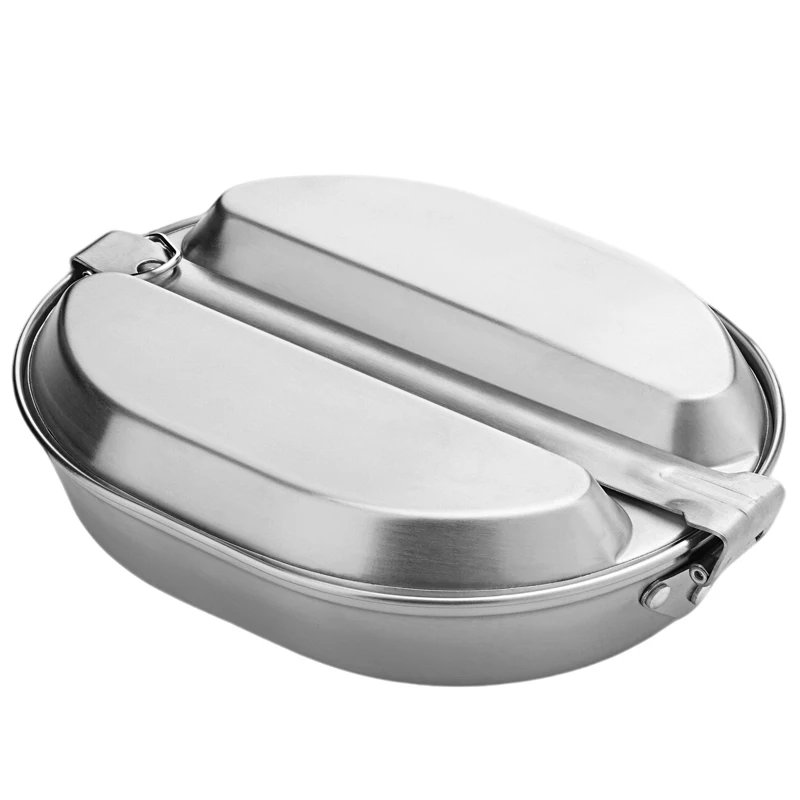Stainless Steel Camping Lunch Box, Portable Food Container with Foldable Handle Durable Easy clean, Perfect for Hiking, Picnic
