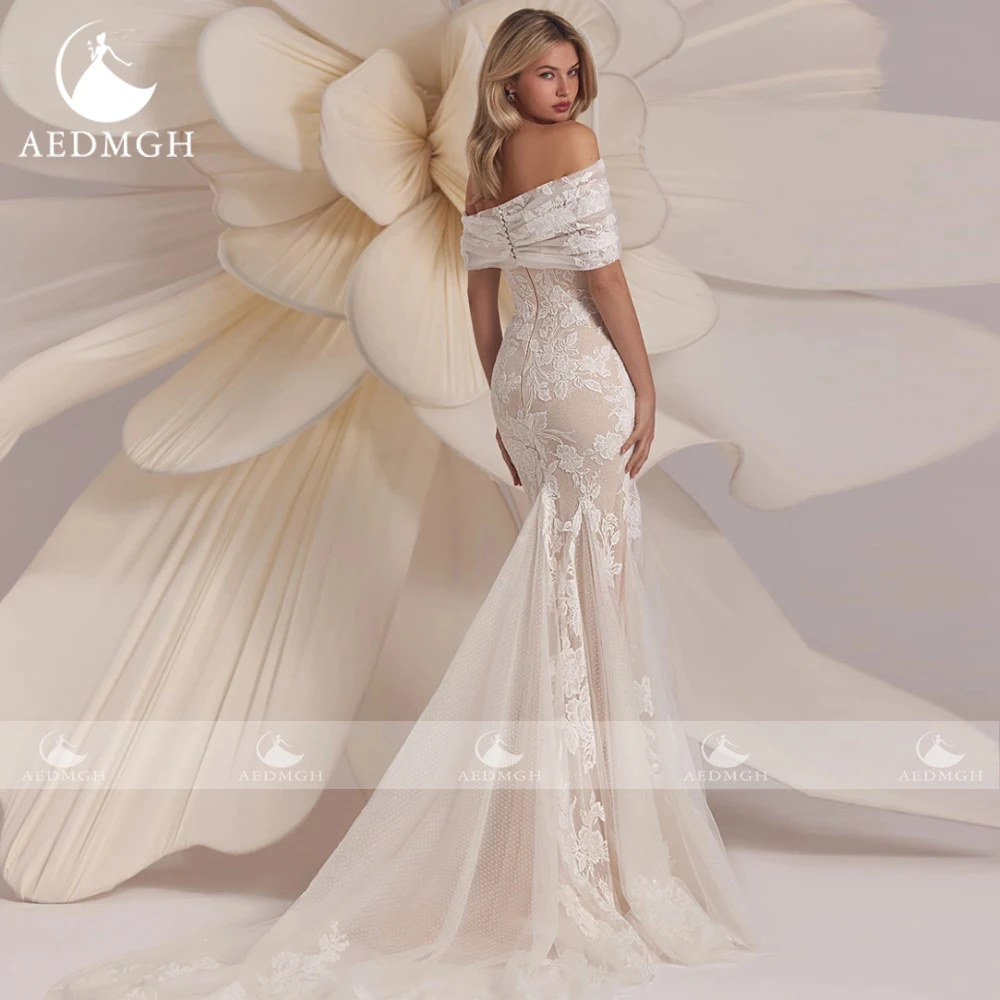 Aedmgh abiti da sposa delicati a sirena 2024 scollo a barca senza maniche Vestido De Novia ricamo in pizzo Classic Robe De Mariee