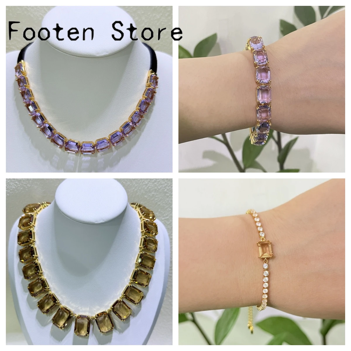

2025 New Trend High Quality Fine Anniversary Jewelry Sets Charm Golden Purple Crystal Luxury Women's Necklaces Bracelet Earrings