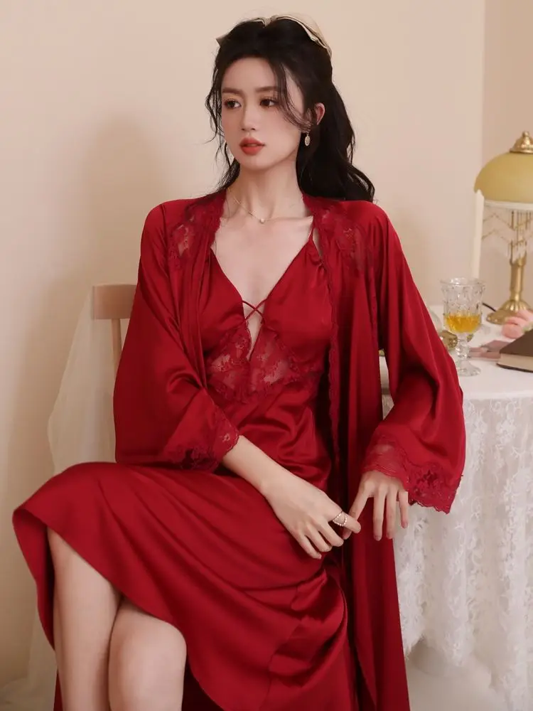 Nightgown Satin Silk Womens Night Clothes Women's Nightdress Smooth Satin  Sexy Deep V Neck French Vintage Sleeping Elegant Dressing Gown Lounge Home  Dressing Gown AliExpress 200574005