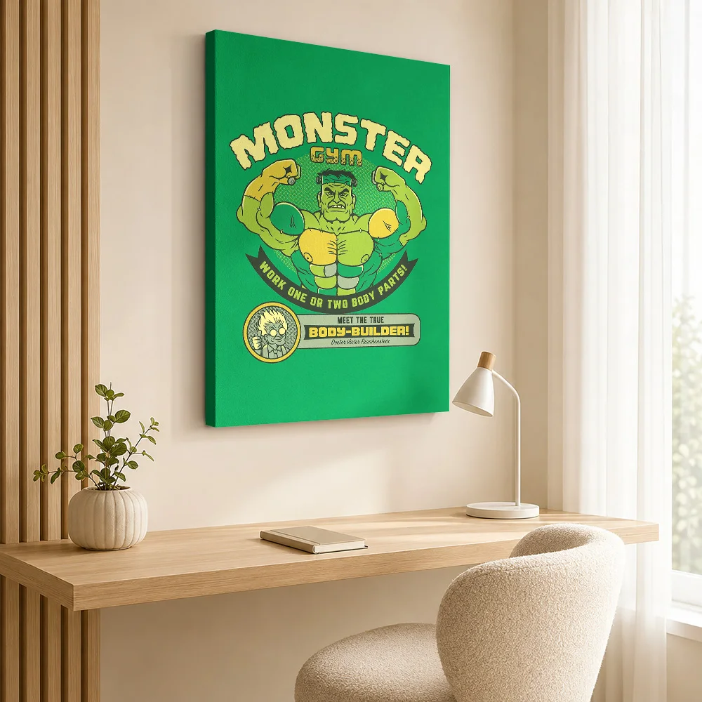 Frankenstein Bodybuilder Gym Framed Canvas Print Poster Custom Photo Fitness Motivation Wall Paintings Decoration for Bedroom