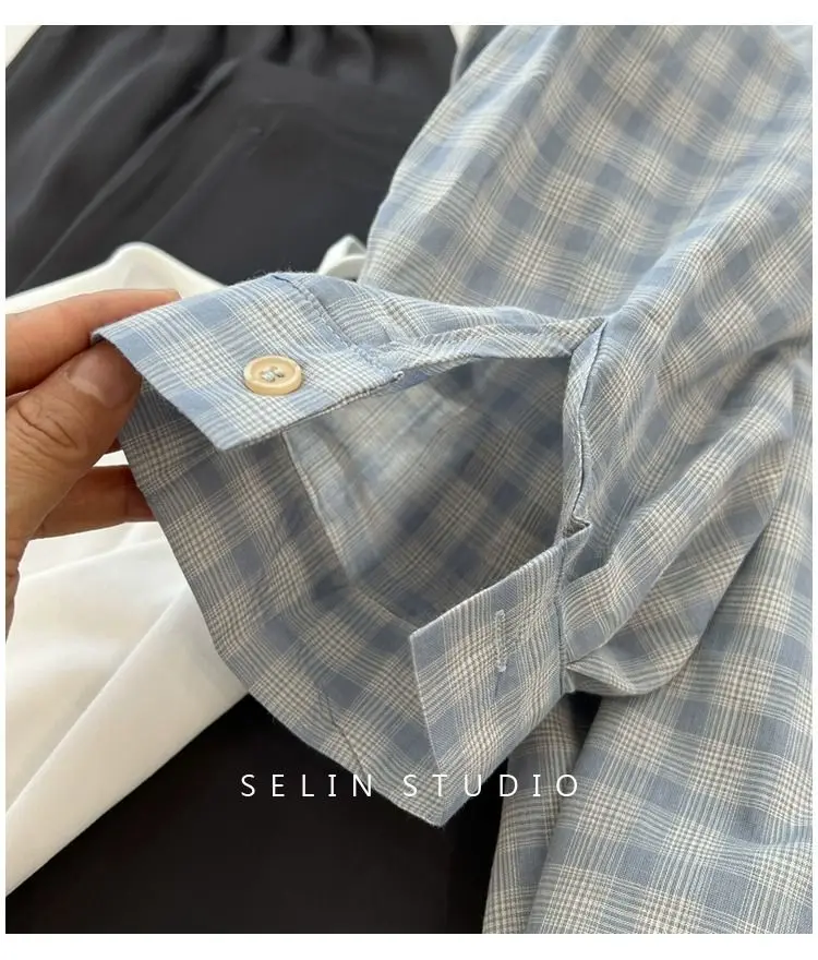 بلوزة رفيعة قميص راقي قميص فرنسي فضفاض منقوش واقي من الشمس قميص نسائي #5