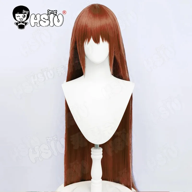 Makise Kurisu 코스프레 가발 게임 Steins;Gate 코스프레 가발 HSIU 90Cm 오렌지 브라운 긴 머리 합성 가발 + 가발 모자