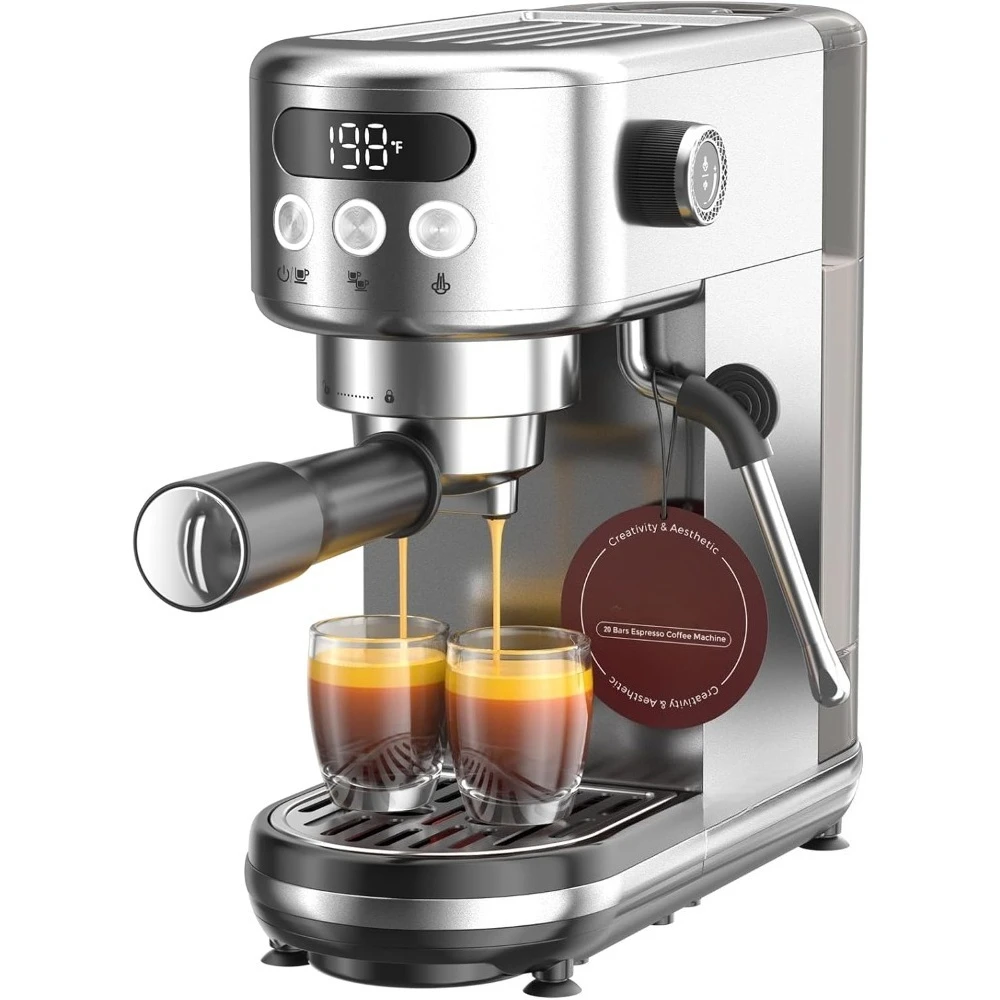 

Super Compact 20 Bar Espresso Machine Stainless Steel Professional Coffee Maker with Steam Wand and LED Display for Home