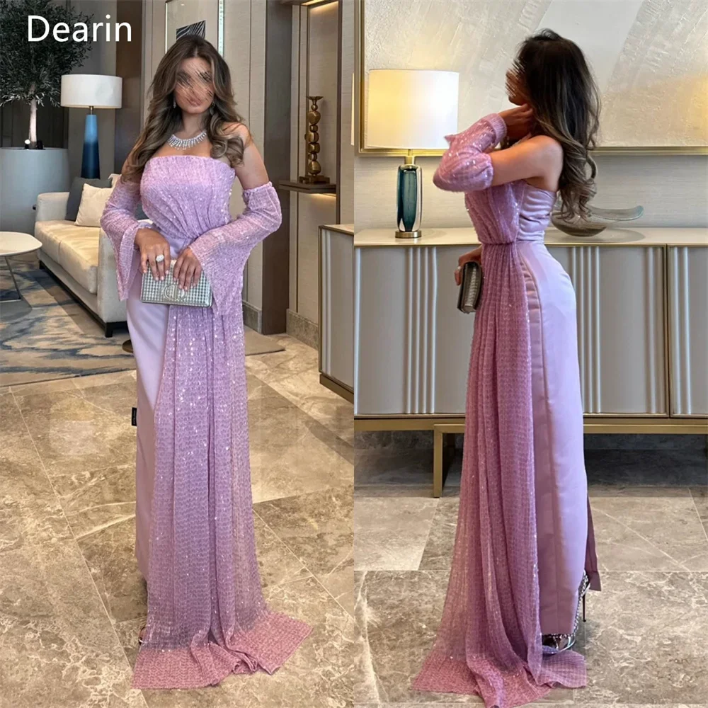 Customized Formal Dress Dearin Strapless Column Floor Length Skirts Draped Sequin Tulle Bespoke Occasion Dresses Saudi Arabia Ev