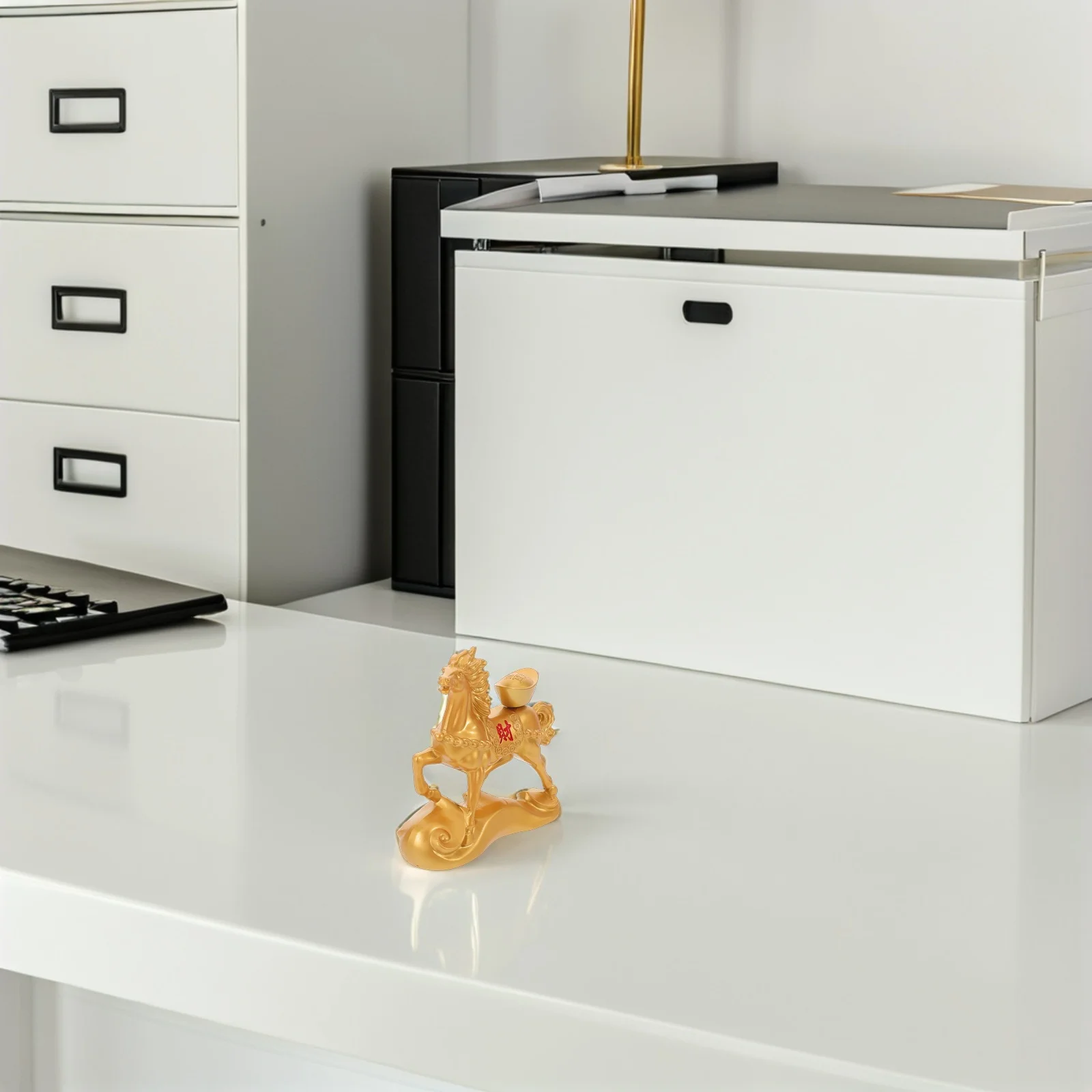 

Chinese Feng Shui Horse Statue Running Horse Sculpture Golden Yuan Bao Wealth Luck Crystal Ornament