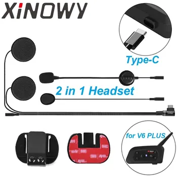 Xinowy V6 PLUS용 C타입 USB-C, 이어폰 헤드셋 및 장착 클립 접착제 베이스, Teleheer 오토바이 헬멧 인터콤, 2 in 1