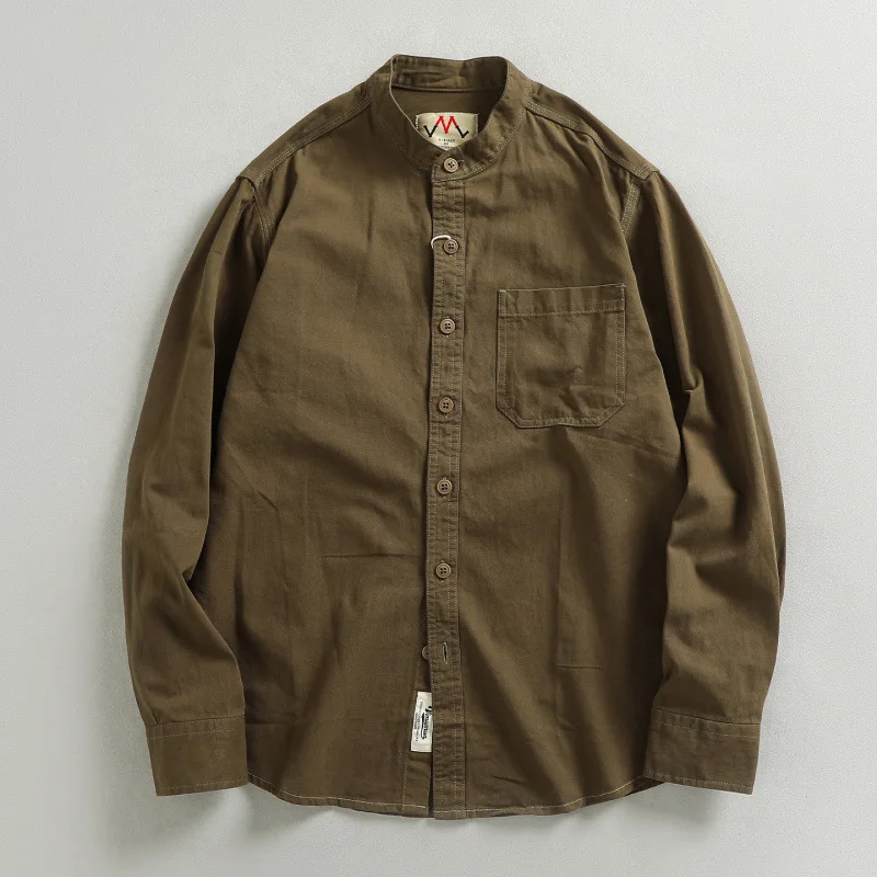 

British Style Sold Color Shirt Men Casual Spring Mandarin Collar Woven Cotton Button Down Shirts Comfortable Regular Fit Shirt