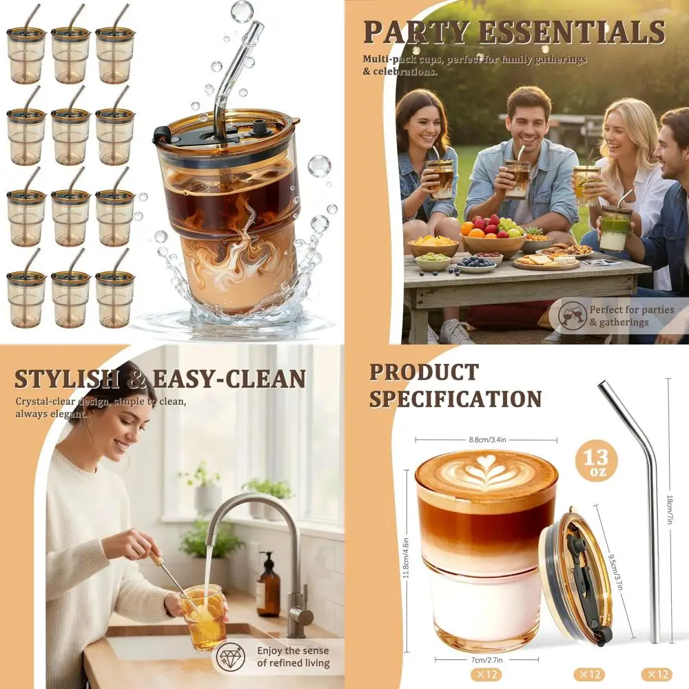 

Набор из 12 стеклянных стаканов с крышками и соломинками для подарков учителю — оптовые подарки на год школы, Рождество и благодарность