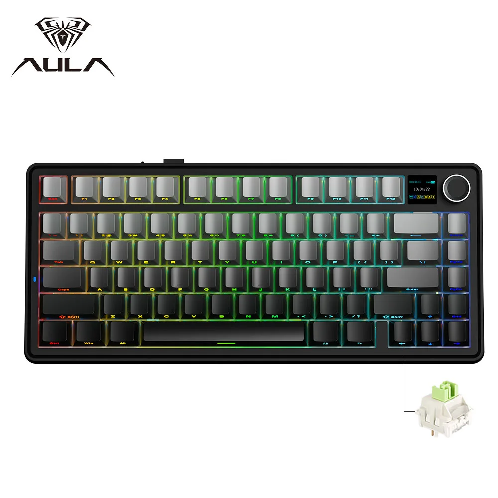 AULA F75 Gaming Mechanical Keyboard RGB 75% Layout Side-engraving Customized Gasket Mounted 80 key PBT Keycaps Wireless keyboar