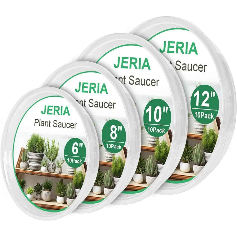 

JERIA, 40 упаковок, прозрачные блюдца для растений, 6 дюймов, 8 дюймов, 10 дюймов, 12 дюймов, пластиковые подносы для цветочных горшков, круглые прочные подносы для капель растений в помещении