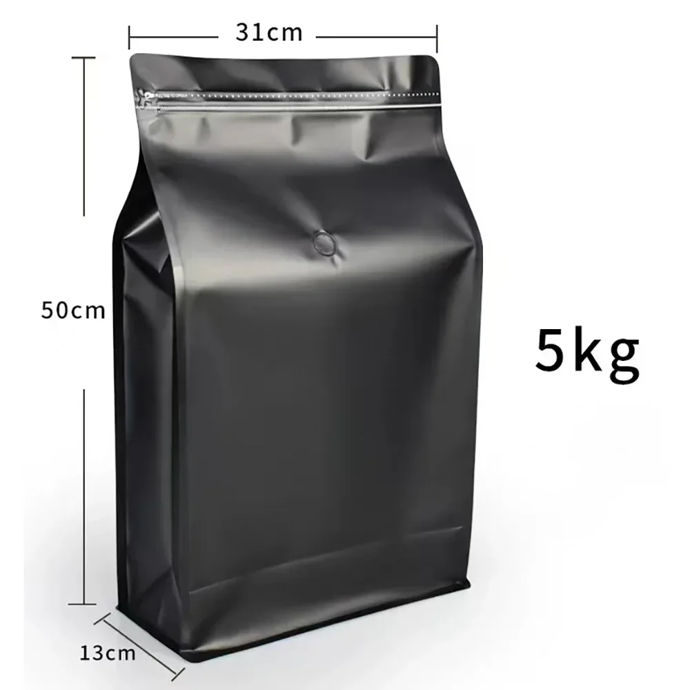 Large capacity Resealable 5kg Coffee Bean Powder Packaging with One-way air Valve Pet Dry Food Flat Botton Ziplock Storage Bag