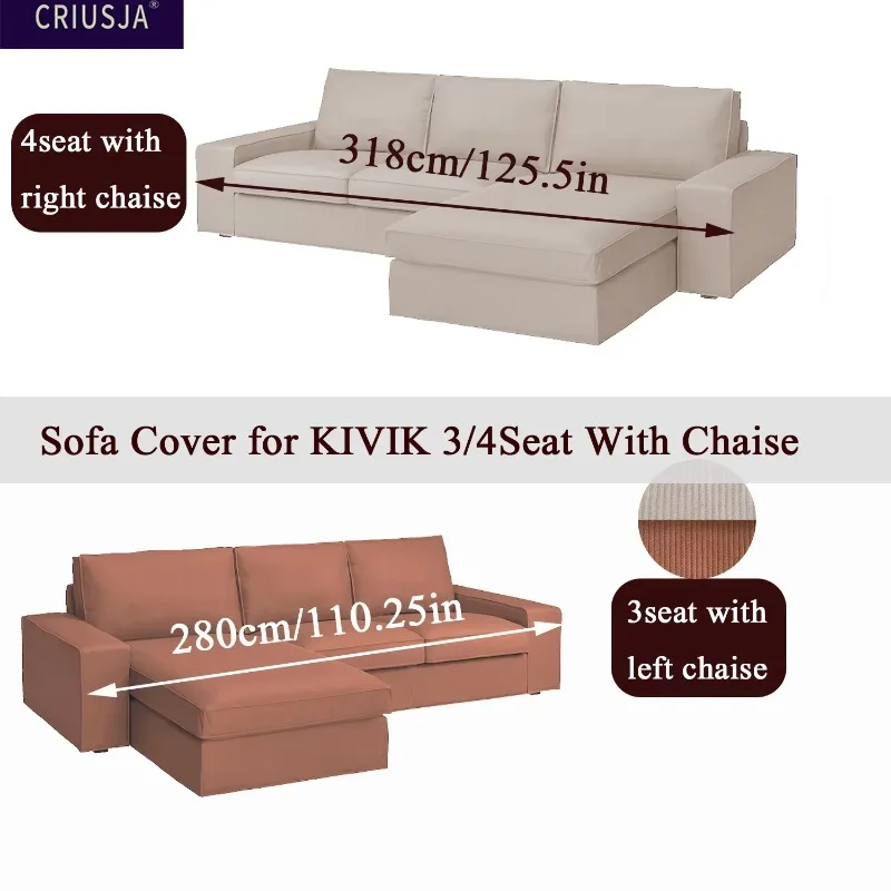 L Shaped Sectional Sofa Slipcover, 2/3/4 Seat Corner Chaise Sofa Protective Cover for Living Room