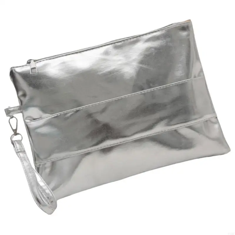 

63HC Fashionable Envelope Handbag for Women Stylish Shining PU Leather Metallic Wristlet Clutch Bag With Ample Storage Space