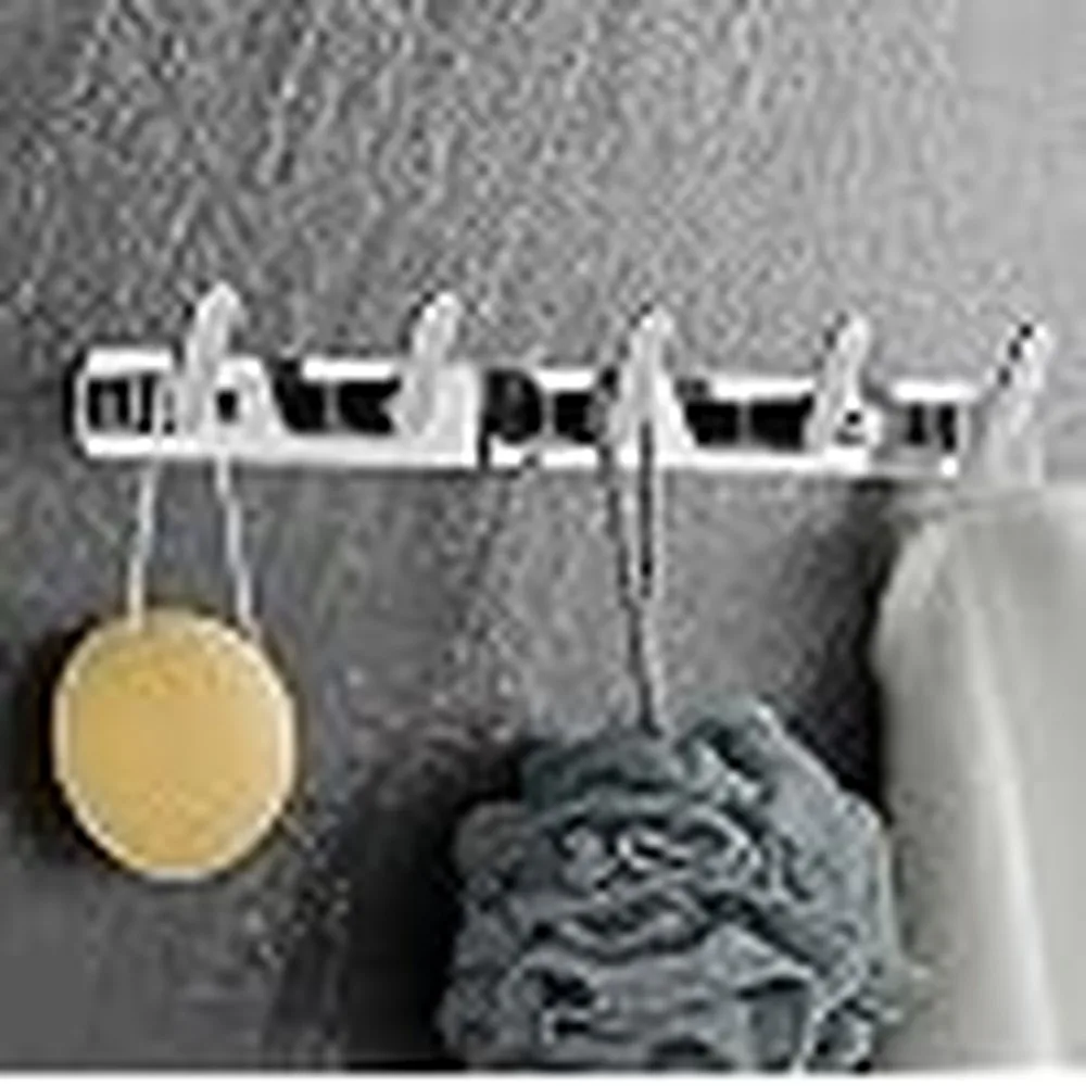 Durable Wall Mount Handheld Shower Head Holder Toilet Wand Holder With 4 Stylish Chrome Hooks Towels